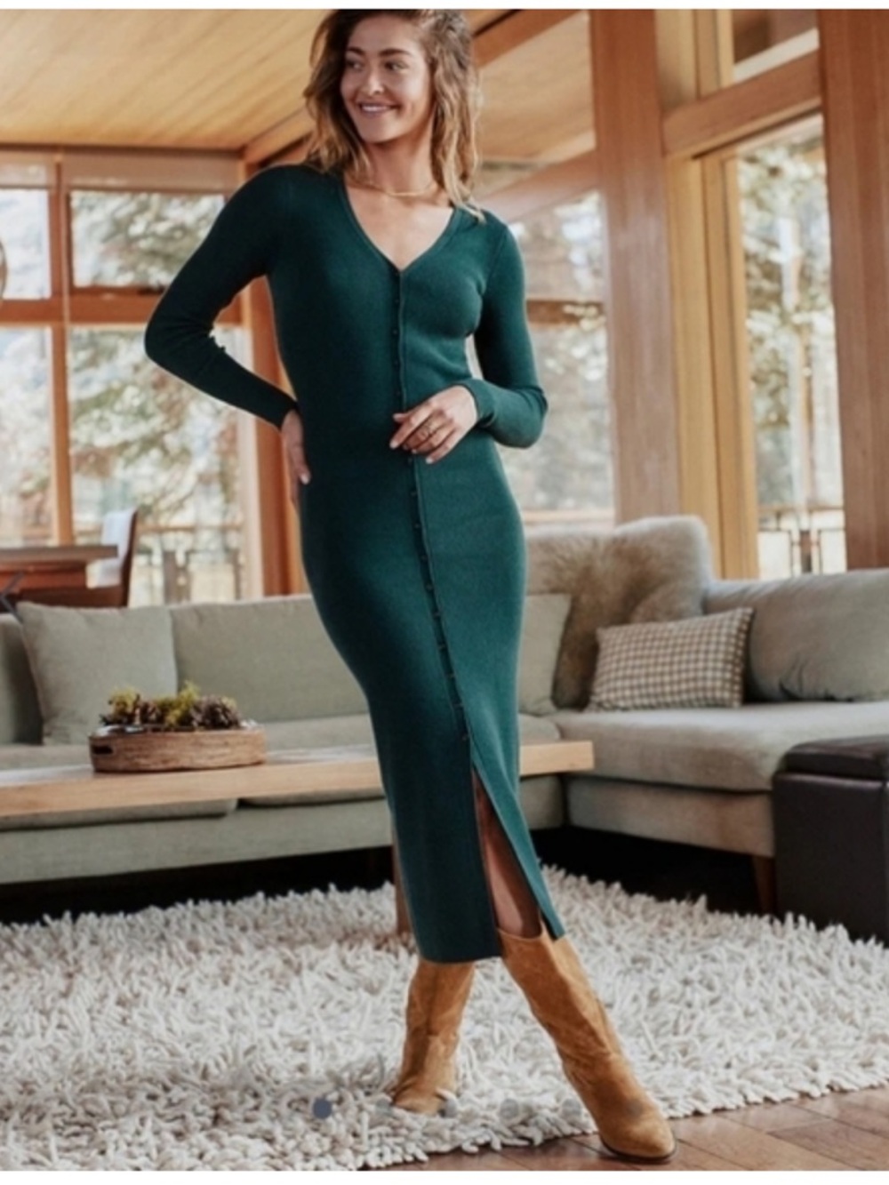 Marine layer Brea Rib Midi Dress in Ponderosa Pine Size Medium